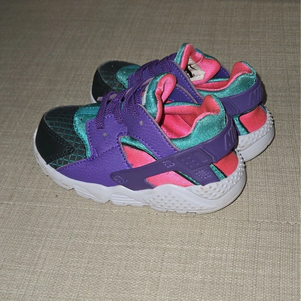 Nike Huarache Run Unisex Kids Purple/Teal/Pink Sneakers US 7C EU 23.5